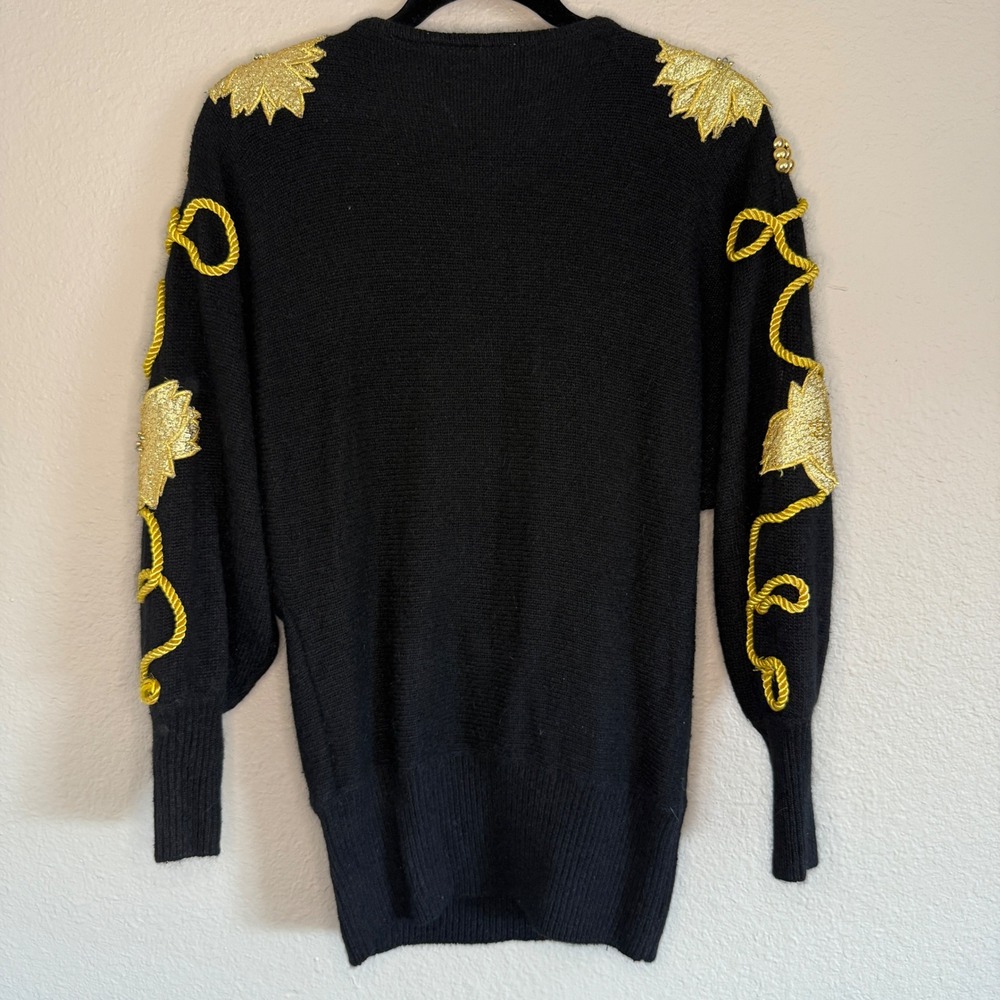 Vintage‎ 80s Embellished Floral Knit Sweater Novelty NYE Dopamine Maximalist - Picture 2 of 9